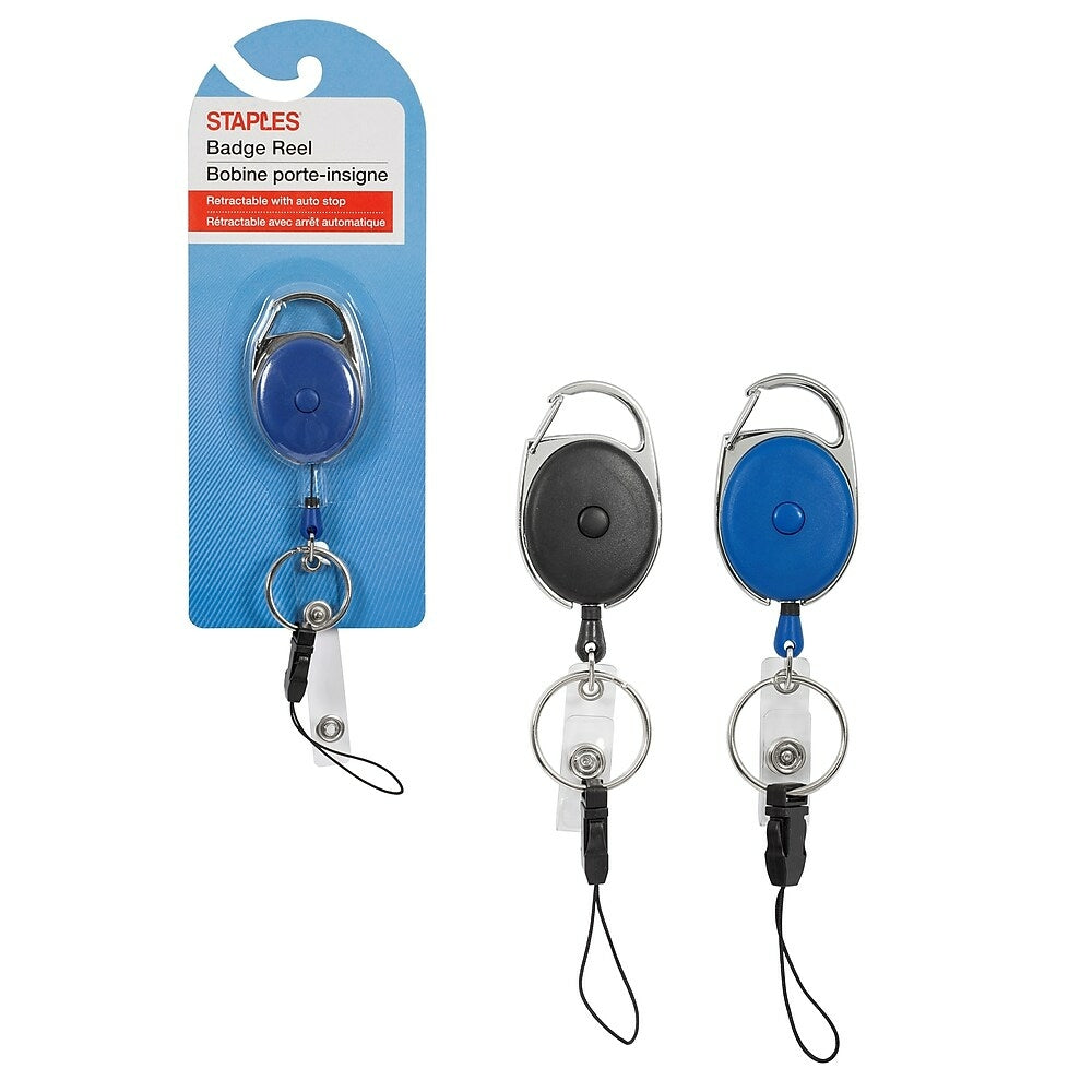 Porte-badge rétractable Staples avec mousqueton - Couleurs assorties