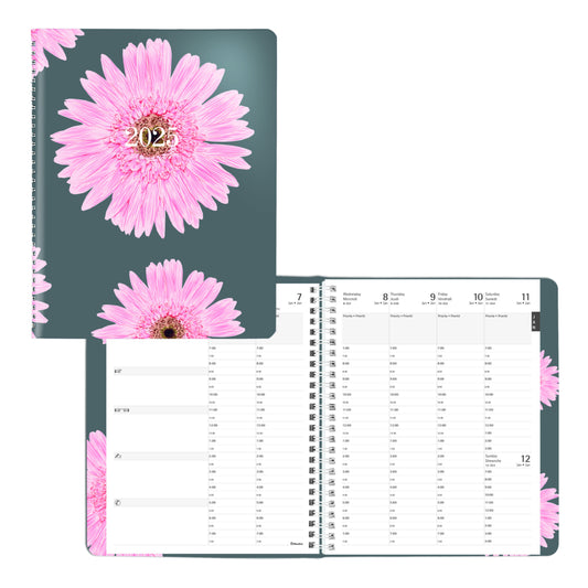 Blueline 2025 Pink Ribbon Timanager Weekly/Monthly Planner - 8 1/2” x 6 3/4” - Pink Daisy - Bilingual