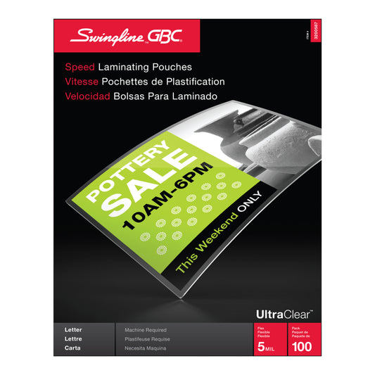 Swingline Thermal Laminating Pouches, Letter Size, 5 mil, 100 Pack