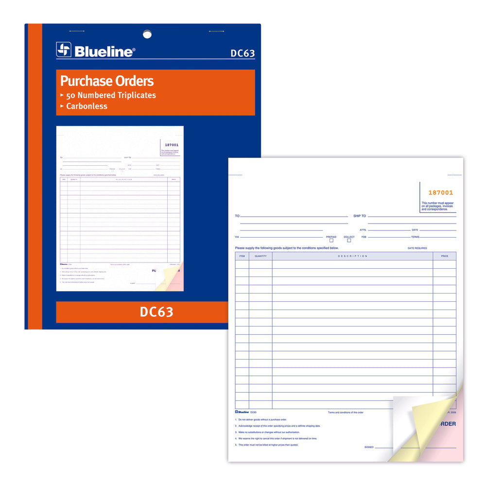 Blueline DC63 Carnet de bons de commande en anglais - 50 triples