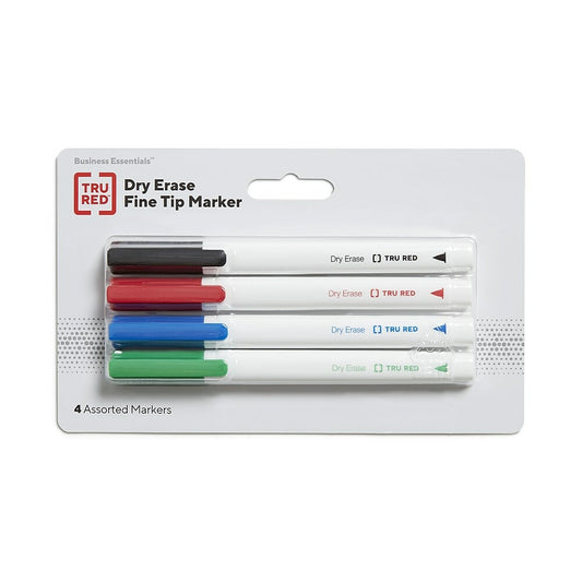 TRU RED Dry Erase Markers - Fine Tip - Assorted - 4 Pack