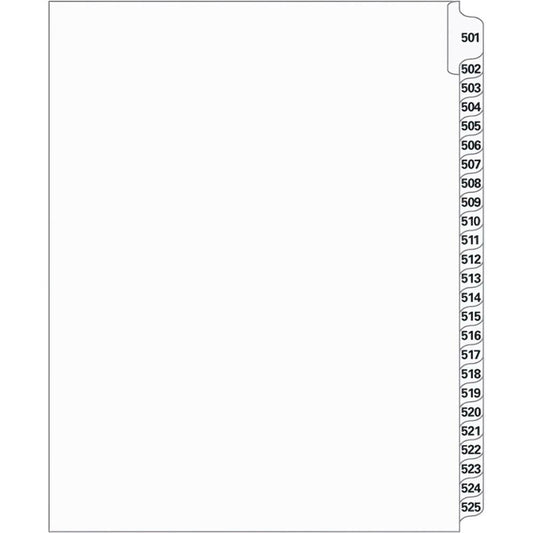 Supreme Litigation Tabs 25th Cut Numeric Set 11" White #501-525