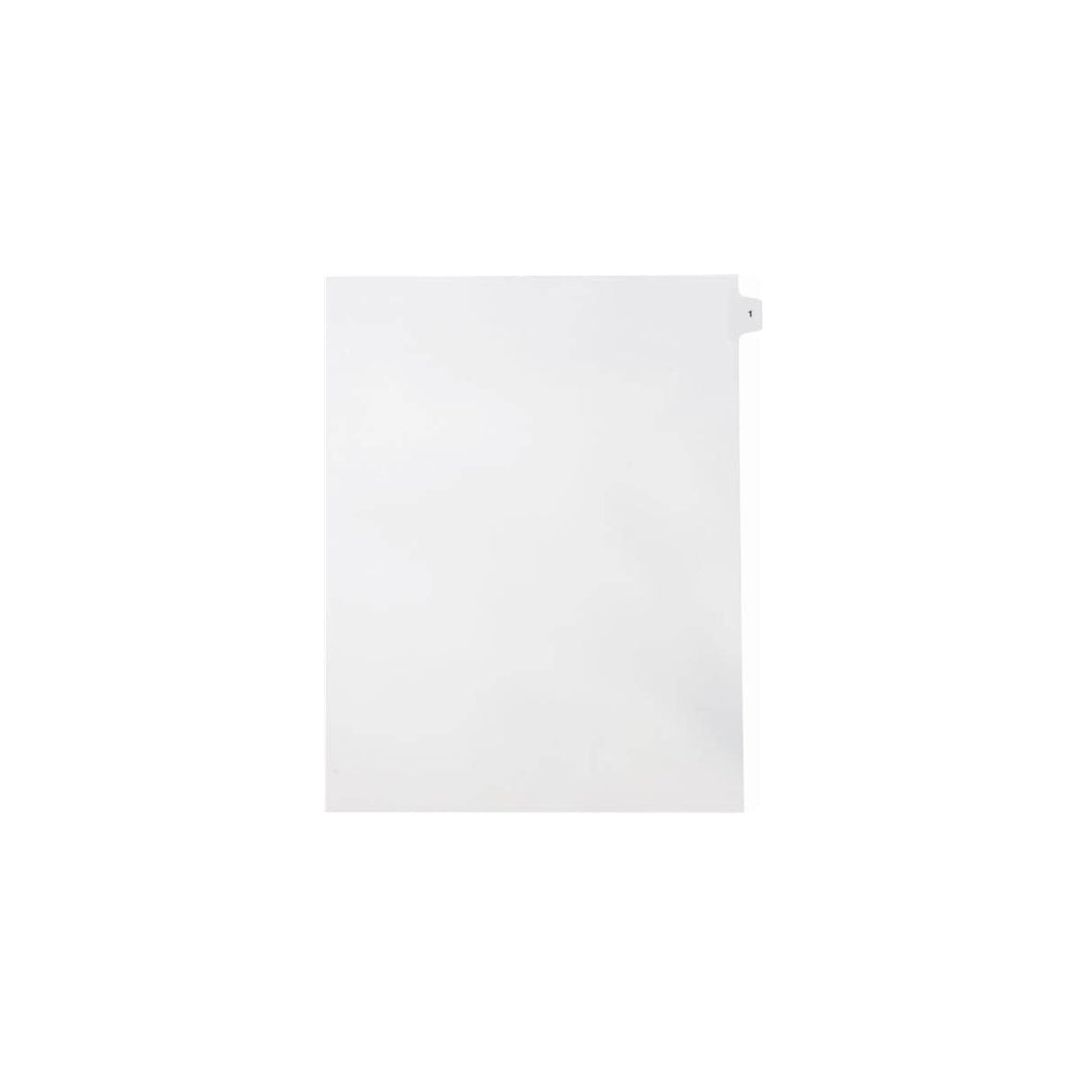 Onglets numériques légaux simples, n° 1, blancs, format lettre, coupe 1/15, paquet de 25