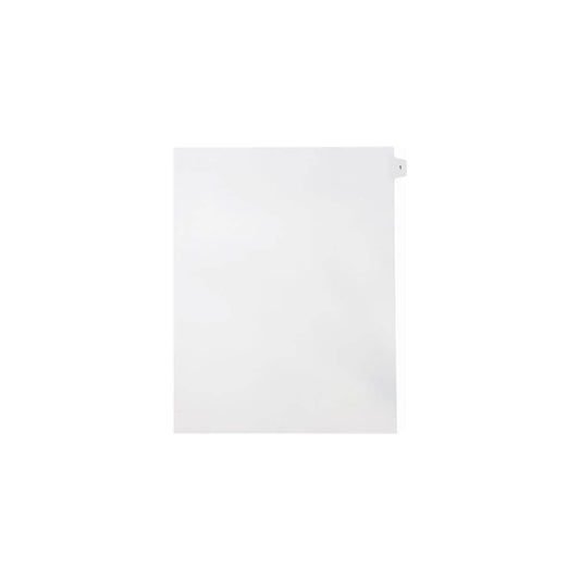 Onglets numériques légaux simples, n° 1, blancs, format lettre, coupe 1/15, paquet de 25