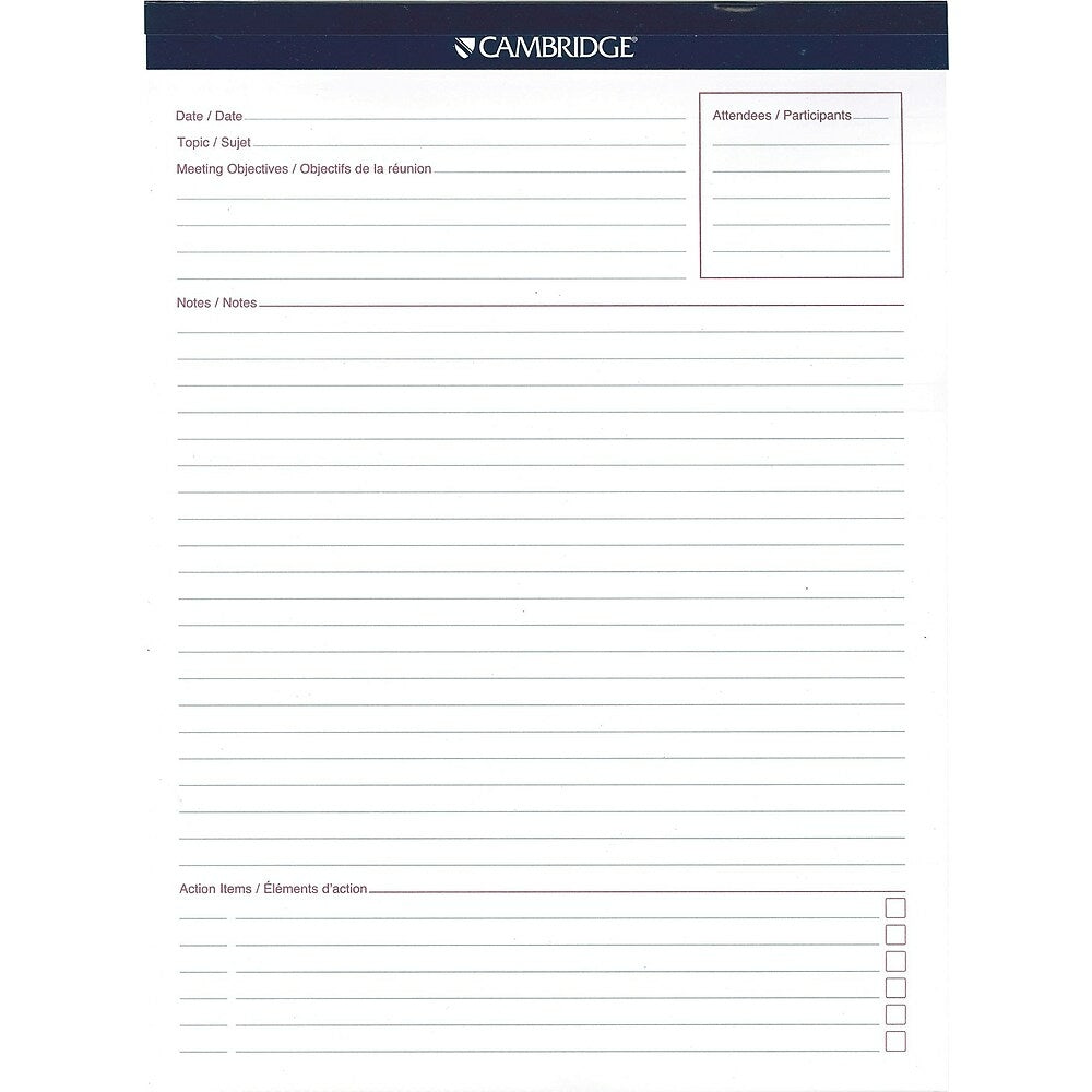Bloc-notes Cambridge Headstrip Meeting Notes, 8-1/2" x 11-3/4", 70 feuilles