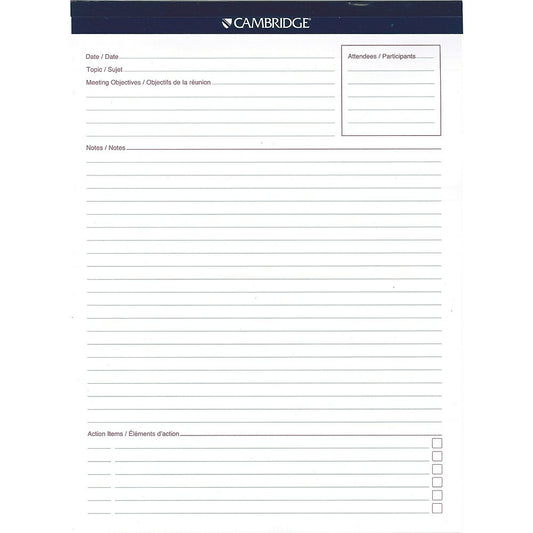 Bloc-notes Cambridge Headstrip Meeting Notes, 8-1/2" x 11-3/4", 70 feuilles