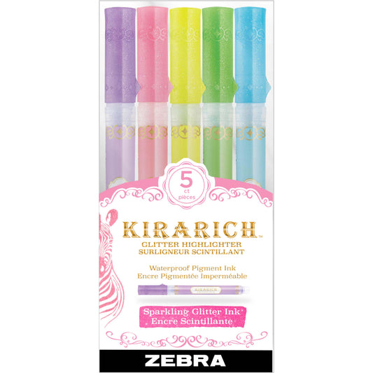 Zebra Kirarich Glitter Highlighters - Assorted Colours - 5 Pack