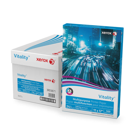 Papier d'imprimante multifonction Xerox Vitality - 24 lb - 11" x 17" - Blanc - 2500 feuilles