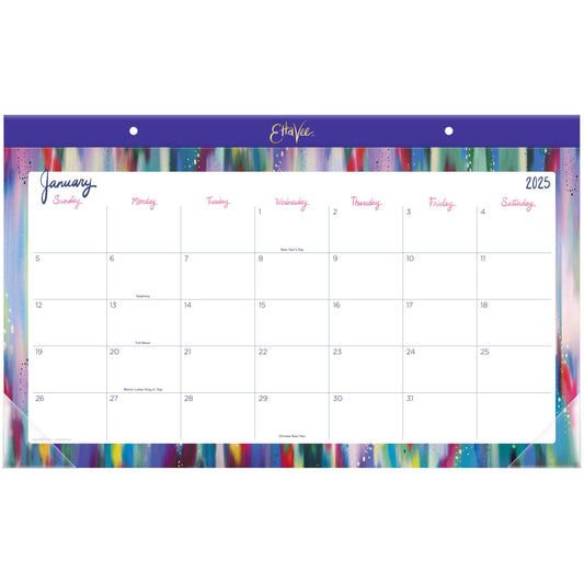 Cambridge 2025 EttaVee Brush Stroke Monthly Desk Pad - 10-7/8" H x 17-3/4" W - English