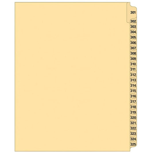 Supreme Litigation Tabs 25th Cut Numeric Set 11" Buff #301-325