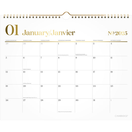 Cambridge 2025 WorkStyle Monthly Wall Calendar - 11-7/8" H x 14-7/8" W - Bilingual
