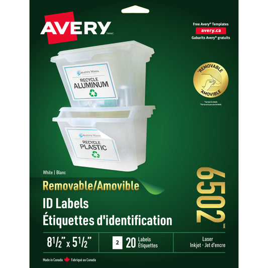 Avery Removable Multi-Purpose Labels - 5-1/2" x 8-1/2" - White - 20 Labels