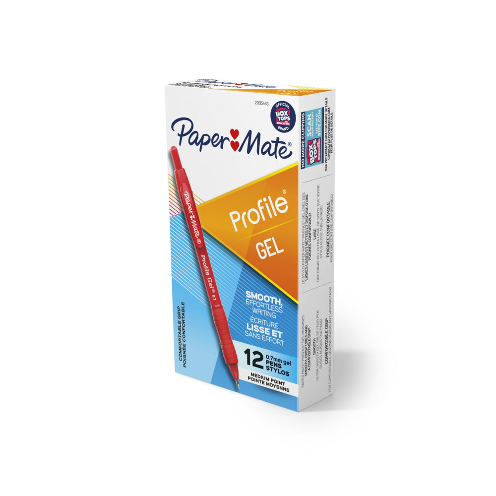 Stylo gel rétractable Paper Mate Profile - 0,7 mm - Rouge - Lot de 12