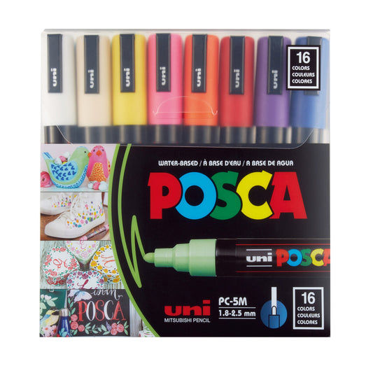 Posca Water-Based Paint Markers - Reversible Medium Tip (1.8-2.5mm) - Assorted Colors - 16 Pack