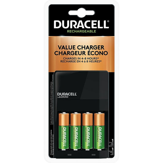 Duracell Battery Charger Ion Speed 1000 with 4 AA Premium Rechargeable Batteries