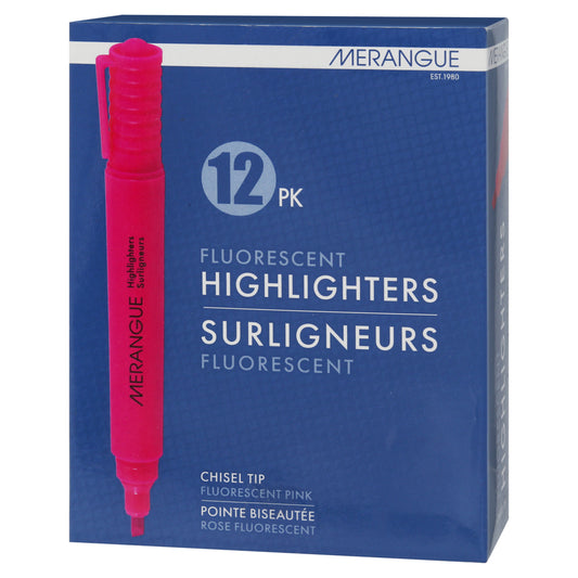 Merangue Chisel Tip Tank-Style Highlighters - Pink - 12 Pack
