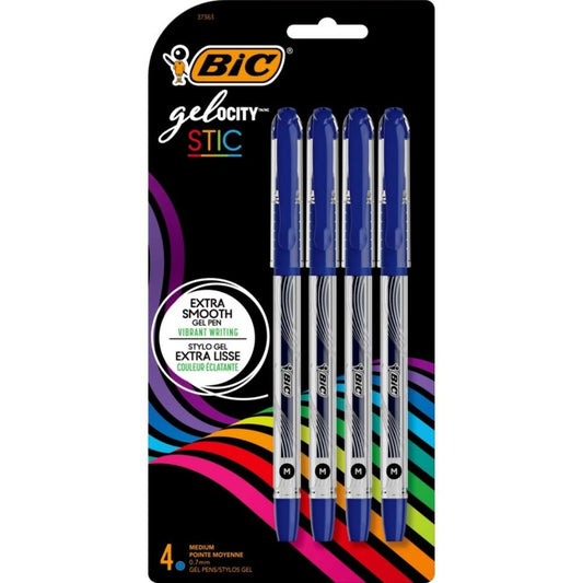 BIC Gel-Ocity Stick Gel Pens - Medium Point (0.7mm) - Blue - 4 Pack