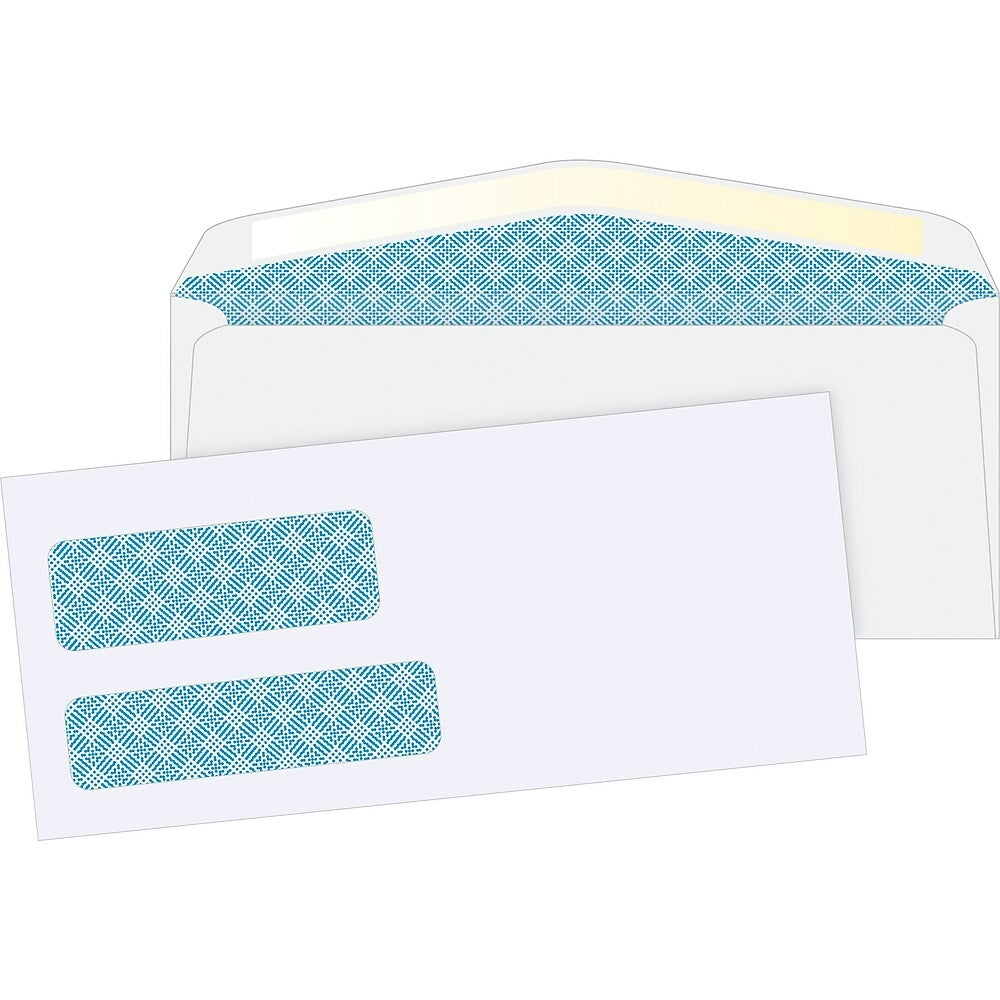 Quality Park #10 Gummed White Double Window Security Envelopes - 4-1/8" x 9-1/2" - 500 Pack