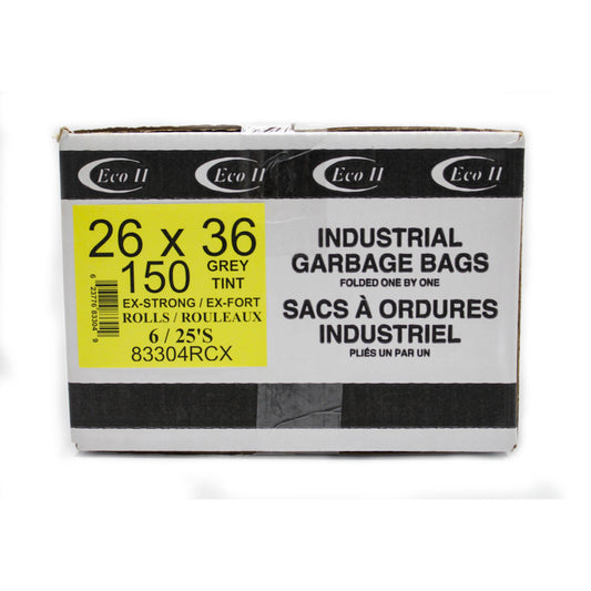 Eco II Garbage Bags - 26" x 36" -  Extra Strong - Grey -  25/Roll - 6 Pack