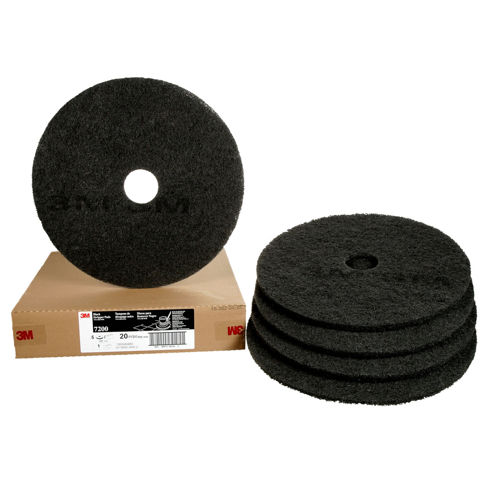 Tampons de décapage industriels robustes 3M - Noir - 20 po - Paquet de 5