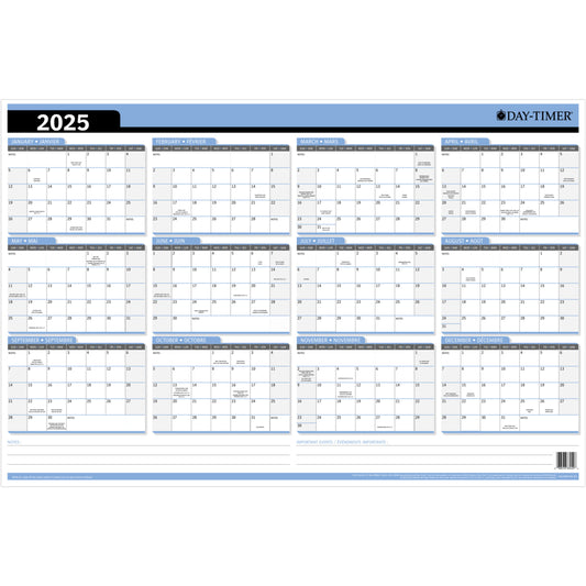 Day-Timer 2025 Flexible Erasable Vertical/Horizontal Wall Planner - 24" H x 36" W - Bilingual
