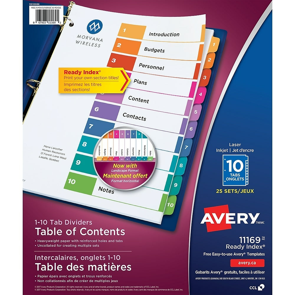 Avery Ready Index Table of Contents Tab Dividers - 10 Tabs - 25 Pack