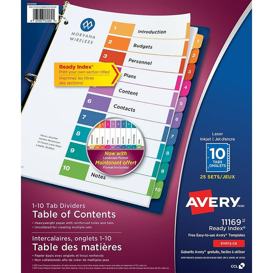 Intercalaires à onglets Avery Ready Index - 10 onglets - Paquet de 25