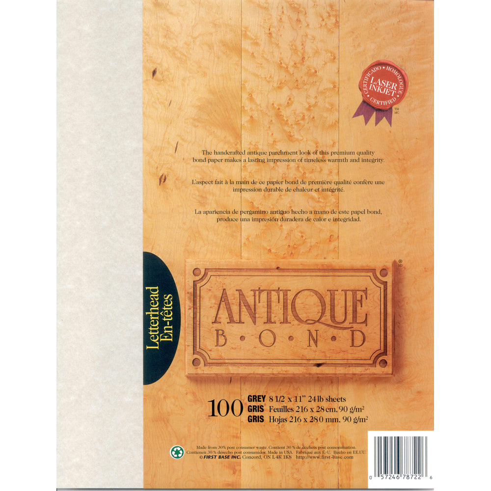 St. James Antique Bond - 24lb. Bond - 8.5" x 11" - Grey - 100 Sheets