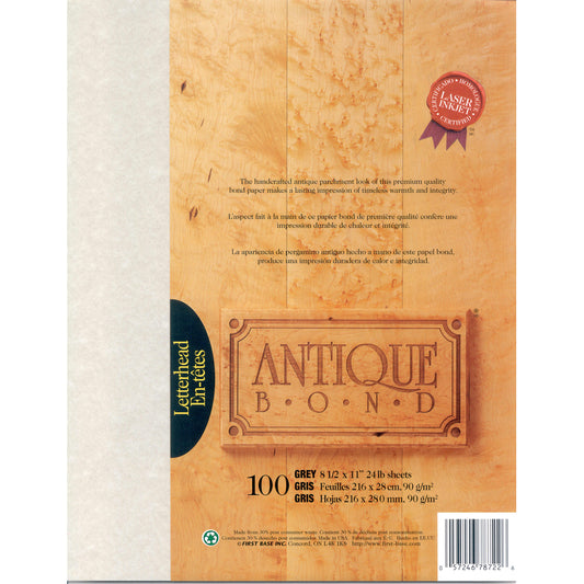 St. James Antique Bond - 24lb. Bond - 8.5" x 11" - Grey - 100 Sheets