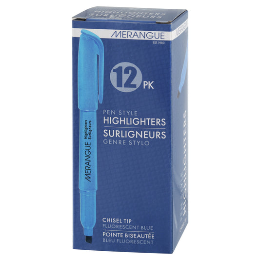 Merangue Chisel Tip Pen-Style Highlighters - Blue - 12 Pack