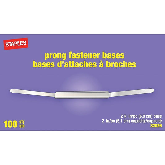 Staples Steel Prong Fasteners - 2-3/4" Base - 2" Capacity - 100 Pack