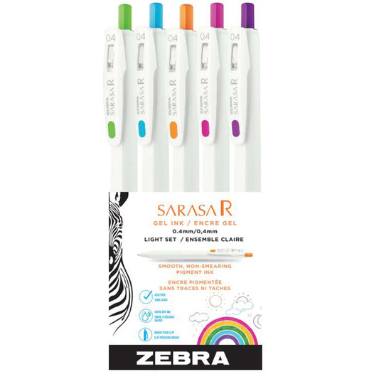 Zebra Sarasa Clip R Gel Retractable Pens - 0.4mm - Light Set - Assorted - 5 Pack