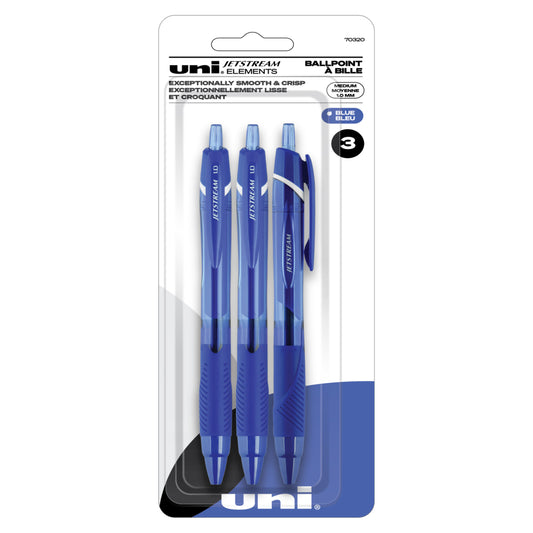 uni-ball Jetstream Elements Ballpoint Pens - Medium Point (1.0mm) - Blue Ink - 3 Pack