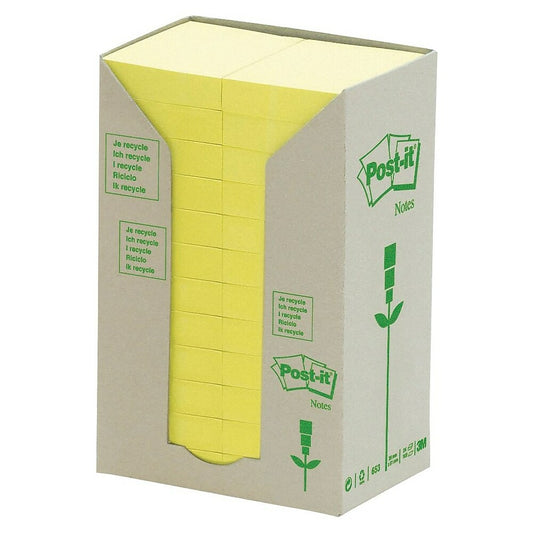 Post-it Tours jaune canari recyclées, 1,5" x 2", 24 blocs/paquet