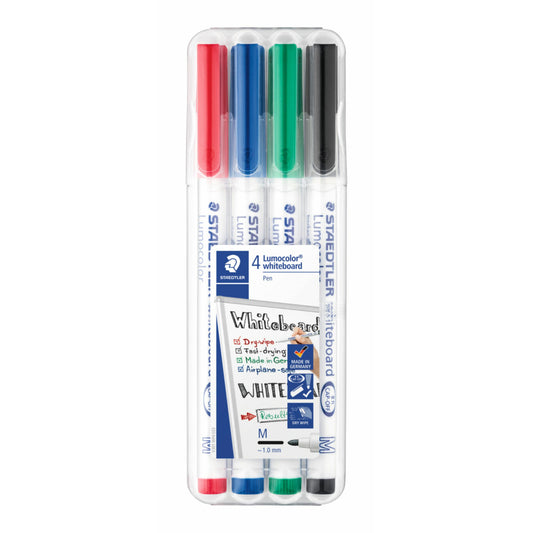 Staedtler Lumocolor Whiteboard Dry Erase Markers - Medium Tip - Assorted Colours - 4 Pack