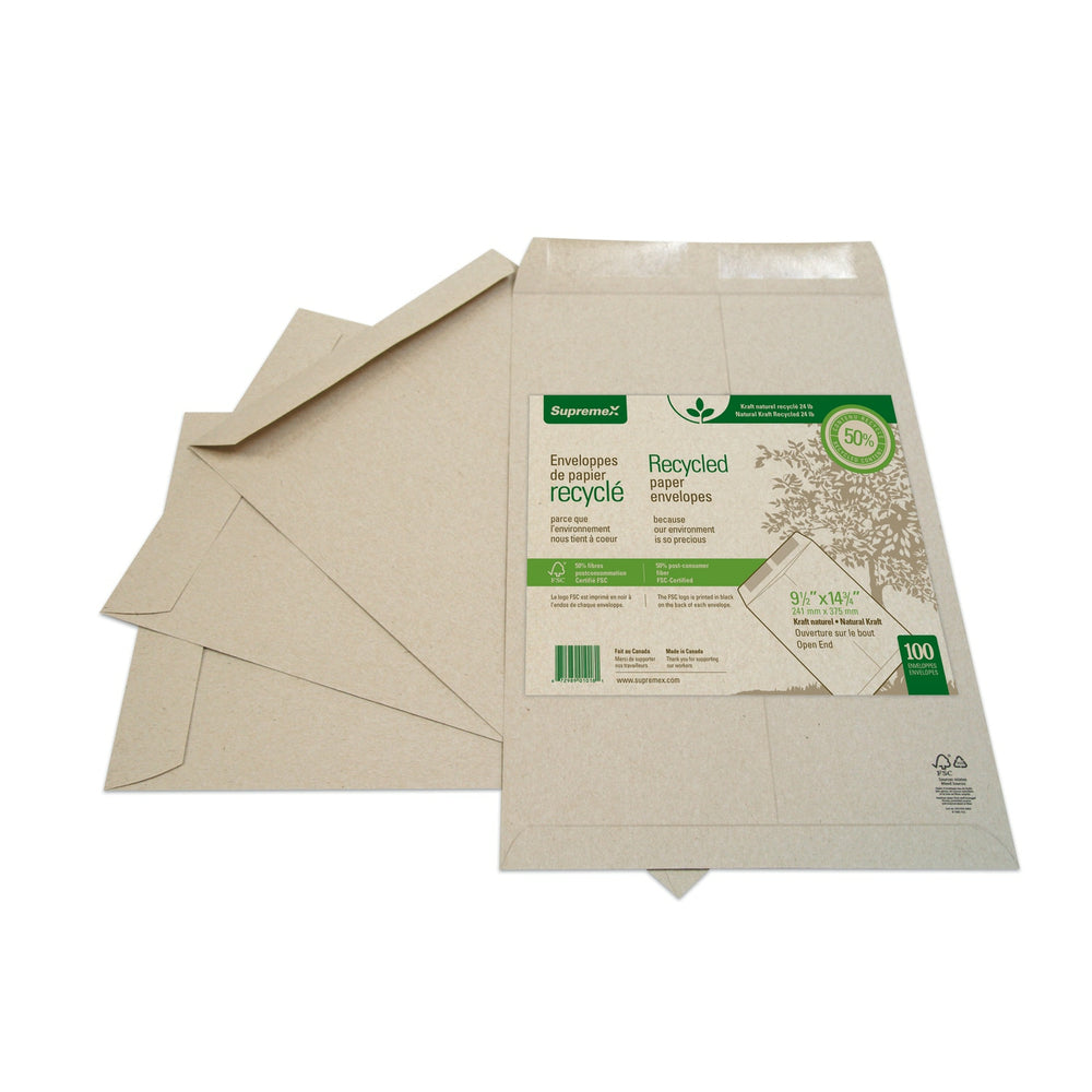 Enveloppes pour catalogue Supremex en papier kraft naturel robuste à extrémité ouverte – 24 lb – 9 1/2 po x 14 3/4 po – Naturel – Paquet de 25