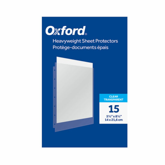 Protège-feuilles Oxford épais - 5-1/2" x 8-1/2" - Finition transparente - Paquet de 15