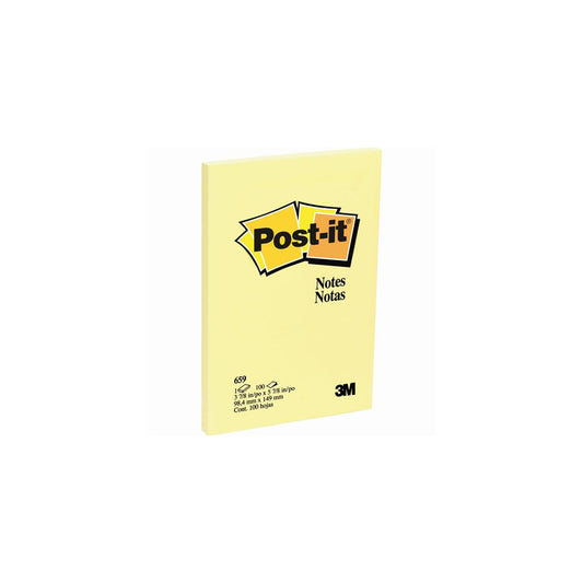 Notes Post-it - Jaune canari - 101,6 mm l x 152,4 mm L (4 po x 6 po) - 100 feuilles par bloc