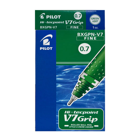 Pilot Hi-TecPoint V7 Grip Liquid Ink Roller Ball Pen - 0.7 mm - Green - 12 Pack