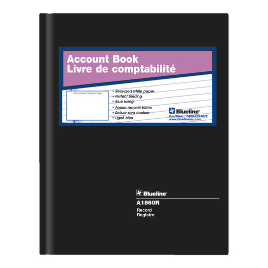 Livre de comptes Blueline - Livre d'enregistrement - 9 1/4" x 7 1/4" - Noir