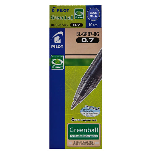 Pilot BeGreen GreenBall Liquid Ink Pen - Fine Point - 0.7 mm - Blue - 10 Pack