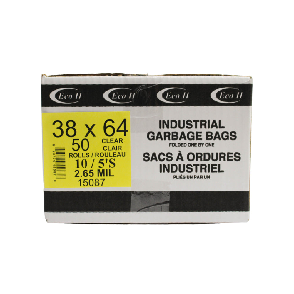 Eco II Garbage Bags - 38" x 64 - 2.65MIL - Clear - Rolls 10/5's - 50 Pack