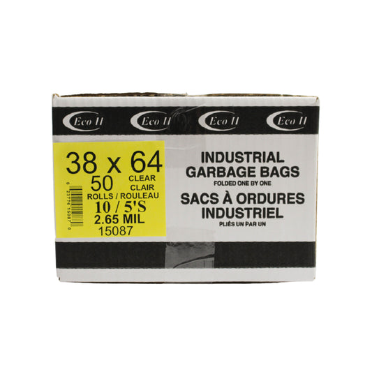 Eco II Garbage Bags - 38" x 64 - 2.65MIL - Clear - Rolls 10/5's - 50 Pack