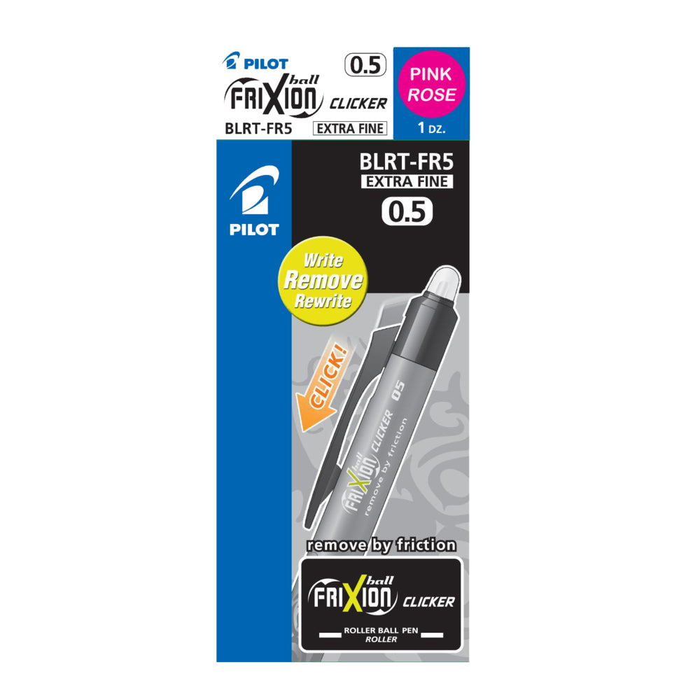 Pilot Frixion Ball Clicker Erasable Retractable Rollerball Pen - Extra Fine Point - 0.5 mm - Pink - 12 Pack
