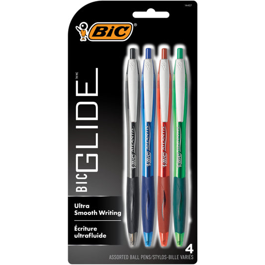 BIC Glide Original Ballpoint Pens - Retractable - 1.0mm - Assorted - 4 Pack