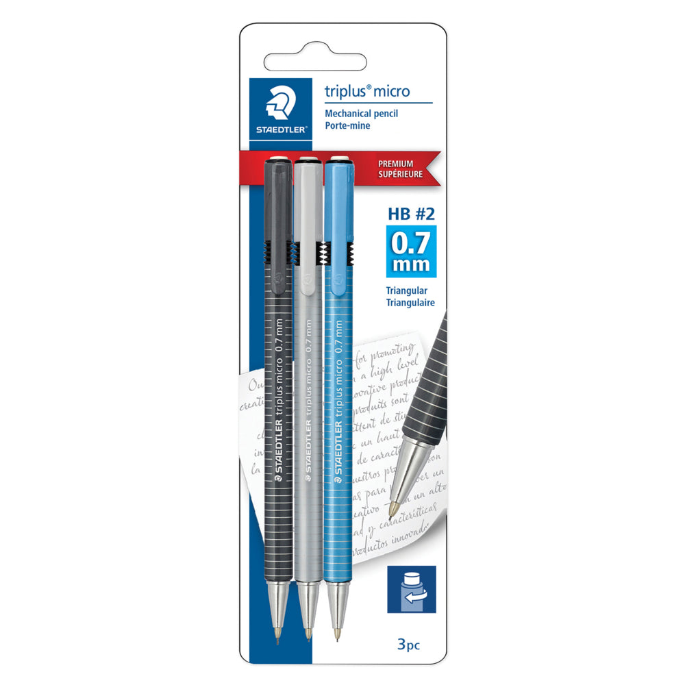 Staedtler triplus micro Mechanical Pencils - 0.7mm - Assorted Colours - 3 Pack