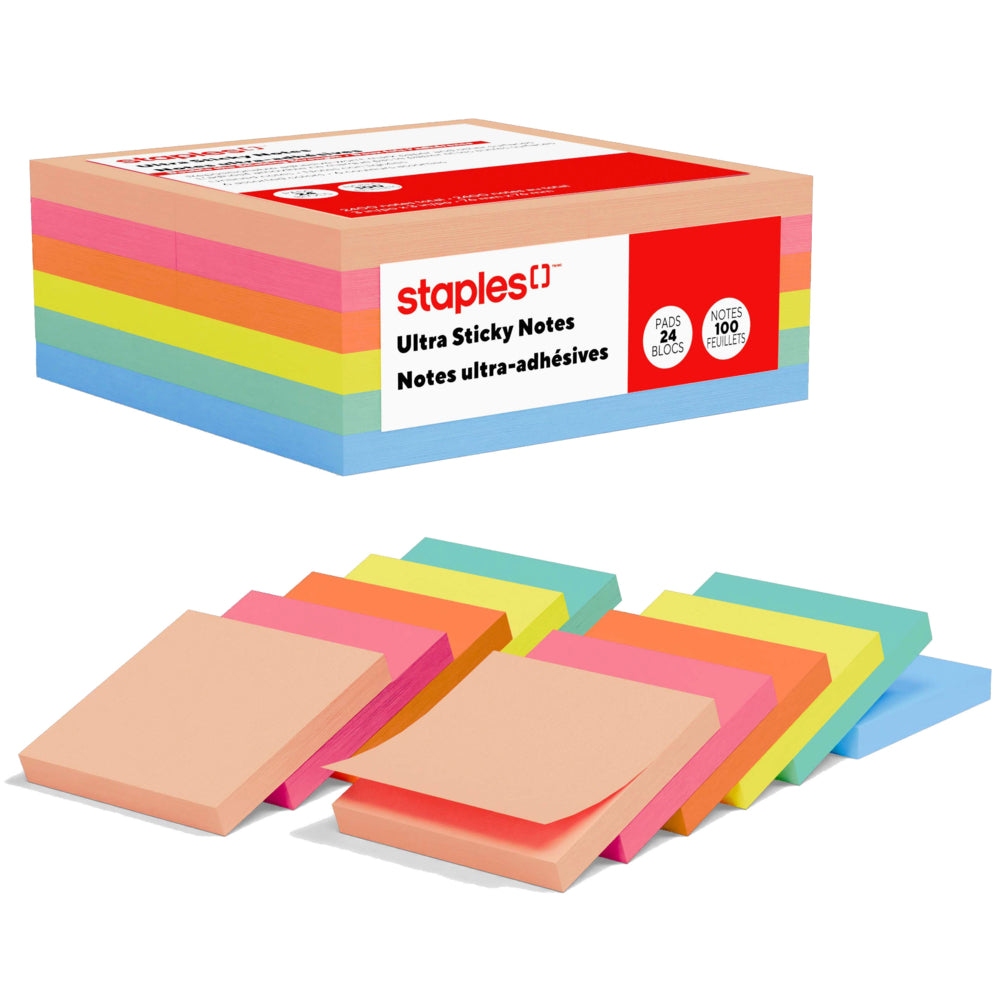 Staples Ultra Sticky Notes - 3" x 3" - Golden Hour Collection - 24 Pack