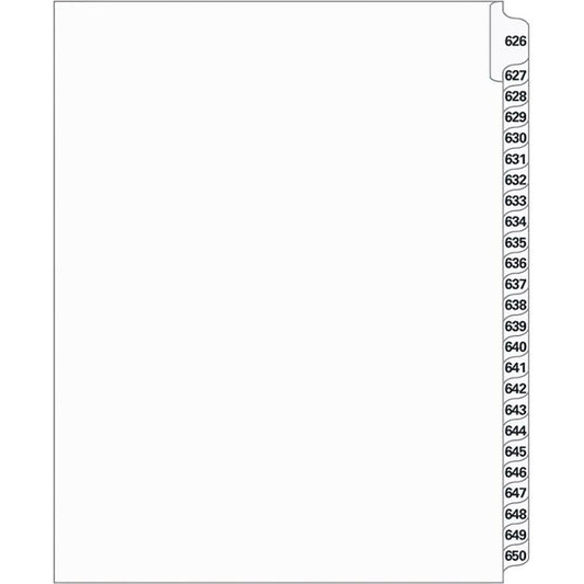 Supreme Litigation Tabs 25th Cut Numeric Set 11" White #626-650