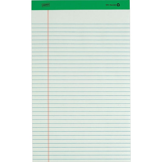 Bloc de papier Staples 100 % recyclé - 8-1/2" x 14" - Papier large - Blanc - 50 feuilles - Paquet de 12