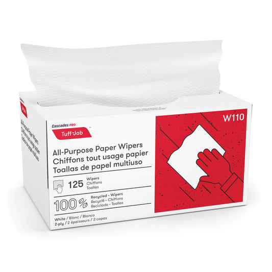 Cascades PRO Tuff-Job 2-Ply All-Purpose Paper Wipers - 125 Sheets Box - 18 Packs of 125